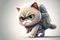 Cute angry baby cat with backpack in three-dimensional animated cartoon style