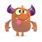 Cute angry cartoon monster. Vector furry orange monster character showing tongue and grimasing