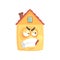 Cute angry house cartoon character, funny facial expression emoticon vector illustration