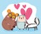 Cute animal adorable little tarsius skunk and owl hearts cartoon