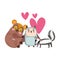 Cute animal adorable little tarsius skunk and owl hearts cartoon