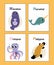 Cute animal alphabet cards from M to P. Manatee, Narwhal, Octopus, Platypus