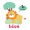 Cute animal alphabet. L letter. Cute Lion. Cute Animal Alphabet Series