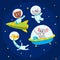 Cute animal astronauts, spacemen - elephant, giraffe, hippo, bear - in space