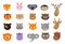 Cute animal avatars. Animals heads, exotic wild lion koala hippo. Baby cat, puppy and rabbit, isolated cartoon forest