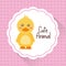 Cute animal baby duck cartoon hearts background