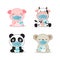 Cute animal cartoon wear a mask and wash hands