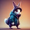 Cute Animal Characters a fullbody cute the rabbit carries a mountain bag wearing