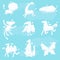 Cute animal clouds white silhouette set, kid sweet dreams vector Illustrations