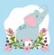 Cute animal elephant flowers foliage nature decoration cartoon