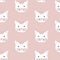 Cute animal face, cat muzzle, fluffy head seamless pattern. Texture, background, wallpapers, ornament