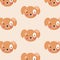 Cute animal face, dog muzzle, fluffy head seamless pattern. Childish design