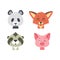 Cute animal faces vector set. Hand drawn animals characters. Fox, panda, pig, sloth. Mammal kids.