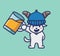 Cute animal goat drinking a big glass beer. Isolated Cartoon Flat Style Sticker Web Design Icon illustration Premium Vector Logo