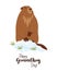 Cute animal groundhog standing in snow. Holiday card Happy Groundhog Day. February 2. Vector illustration.