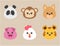 Cute animal heads for baby and children design, panda, monkey, fox, pig, chicken, tigger. vector illustration.