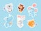 Cute Animal Parade with Flag and Balloon Vector Sticker Set