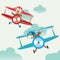 Cute animal on plane in sky.Funny pilots. Vector illustration