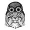 Cute animal wearing motorcycle, aviator helmet Wild cat Lynx Bobcat Trot Hand drawn image for tattoo, emblem, badge