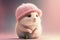 Cute animal wearing a playful pink hat