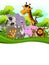 Cute animal wildlife cartoon with forest background