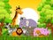 Cute animal wildlife cartoon with forest background