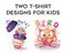 Cute animals, cars, toys and emotions text T-shirt design set for kids