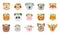 Cute animals. Cartoon baby faces. Flower wreath crowns. Birthday rabbit head. Smiling koala and cat. Children pets. Bear