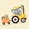 Cute animals cartoon playing on tractor