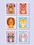 Cute animals cartoon postage mail stamps lion fox bear rabbit and raccoon