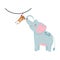 Cute animals elephant and hanging monkey cartoon isolated icon design white background