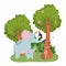 Cute animals elephants bear toucan and tarsius grass forest nature wild cartoon