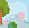 Cute animals elephants tree bushes forest nature wild cartoon