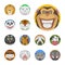 Cute animals emotions icons fun set face happy character emoji comic adorable pet and expression smile