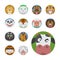 Cute animals emotions icons fun set face happy character emoji comic adorable pet and expression smile