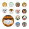 Cute animals emotions icons isolated fun set face happy character emoji comic adorable pet and expression smile