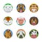 Cute animals emotions icons isolated fun set face happy character emoji comic adorable pet and expression smile