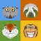 Cute animals emotions icons isolated fun set face happy character emoji comic adorable pet and expression smile