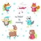 Cute animals ice skating vector isolated illustration