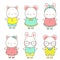 Cute animals. Kawaii rabbit, mouse and cat. Vector clip art for stickers, icons