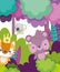 Cute animals koala bear tiger forest leaves foliage cartoon