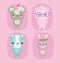 Cute animals, little mouses pig with glasses cat and rabbit with flowers cartoon