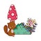 Cute animals, little squirrel mushroom flowers foliage cartoon