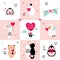 Cute Animals in Love Holding Hearts Celebrating Valentine Day Vector Set