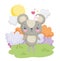 Cute animals mouses hearts love sky sunny day cartoon