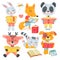 Cute animals read books set, isolated funny smart little characters love to study