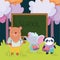 cute animals school blackboard