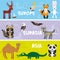 Cute animals set Camel crocodile alligator hare rabbit fox gannet bat deer eagle raccoon panda wolf, kids background Europe Asia E