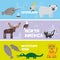 Cute animals set crocodile alligator skunk polar bear elk gannet narwhal skunk Manatee cougar eagle, kids background North America