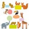 Cute animals set frame for your text. Set of funny red Squirrels Gopher ground squirrel Lemur Toucan Elephant Giraffe isolated on
